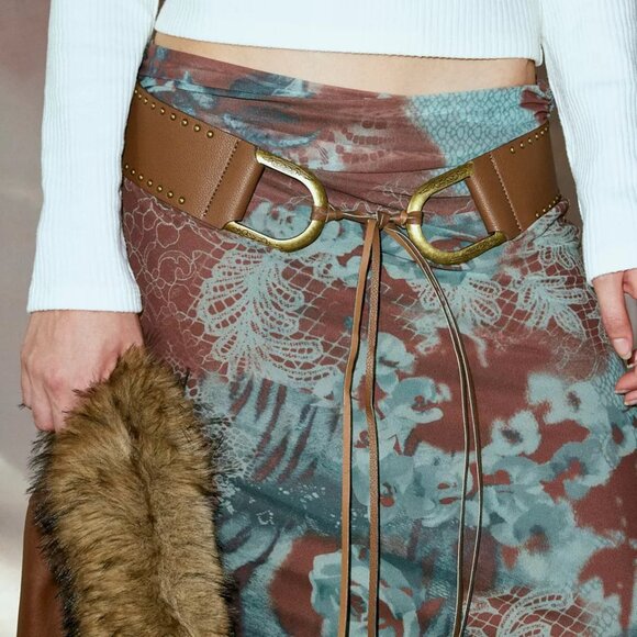 Urban Outfitters Accessories - NWT Urban Outfitters Bonnie Studded Wide Brown Tie Belt